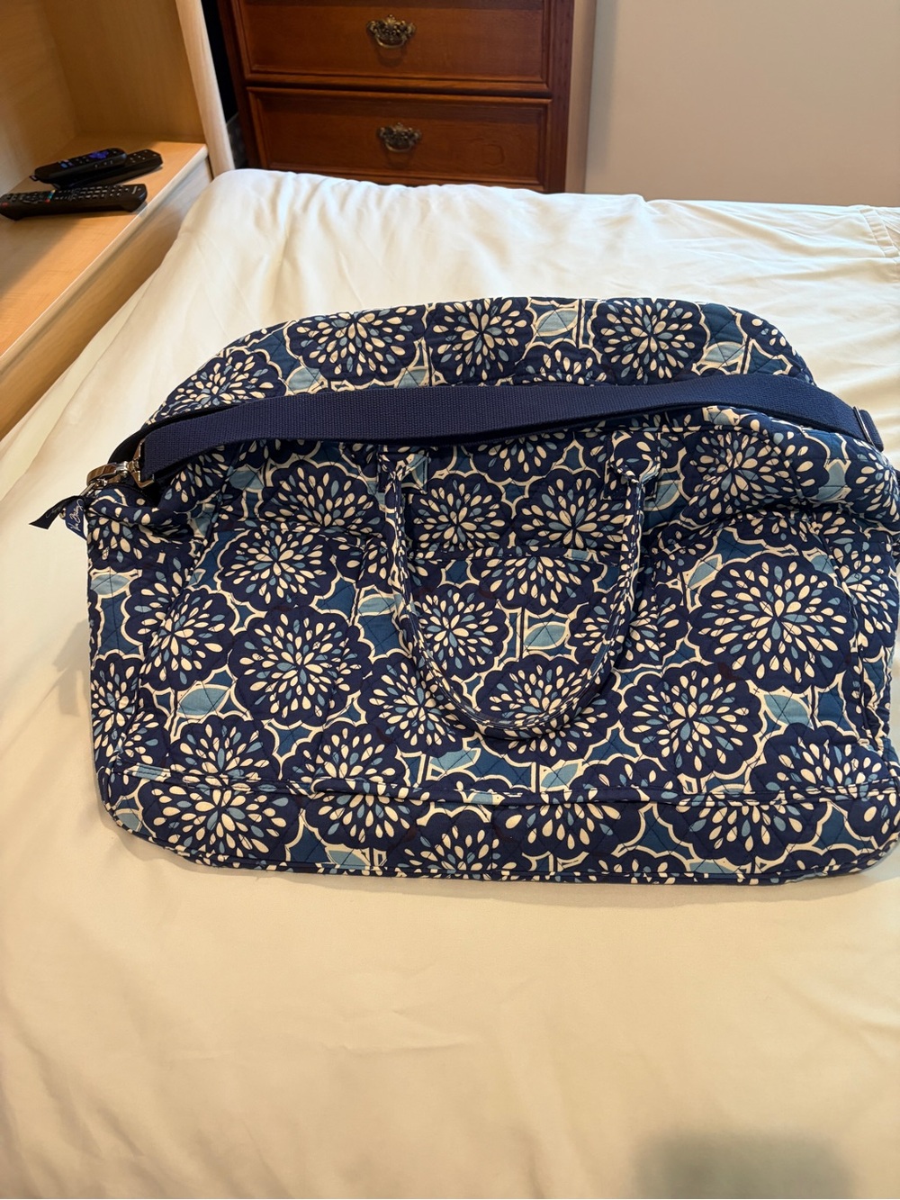 Vera Bradley Navy and White Quilted Floral Travel Tote